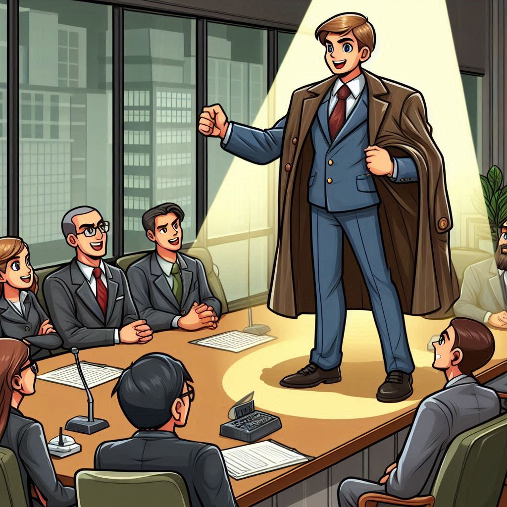 Young adult leading a business meeting among older colleagues.